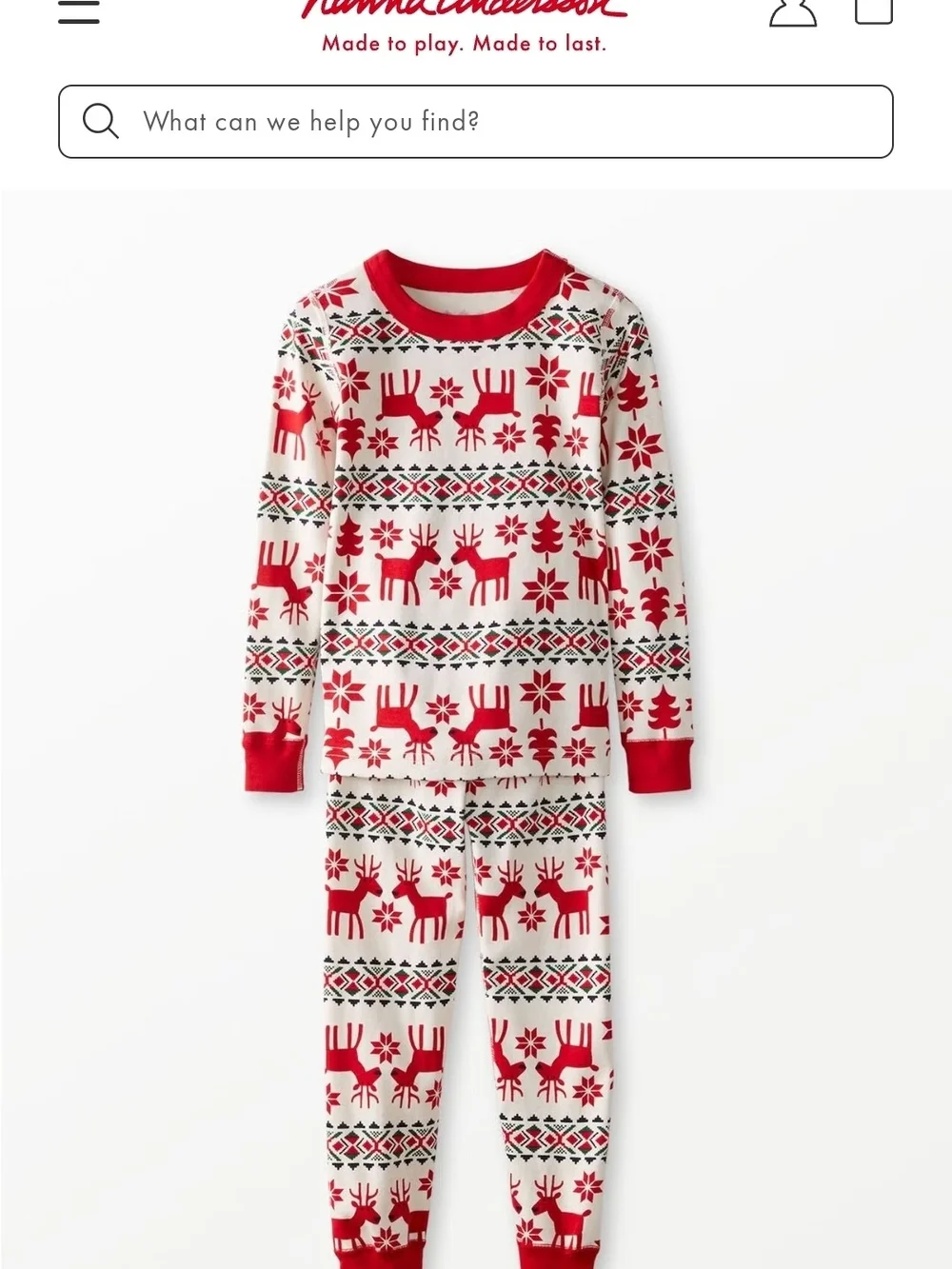 NEW Hanna Andersson Red and White Reindeer 100% Organic Set